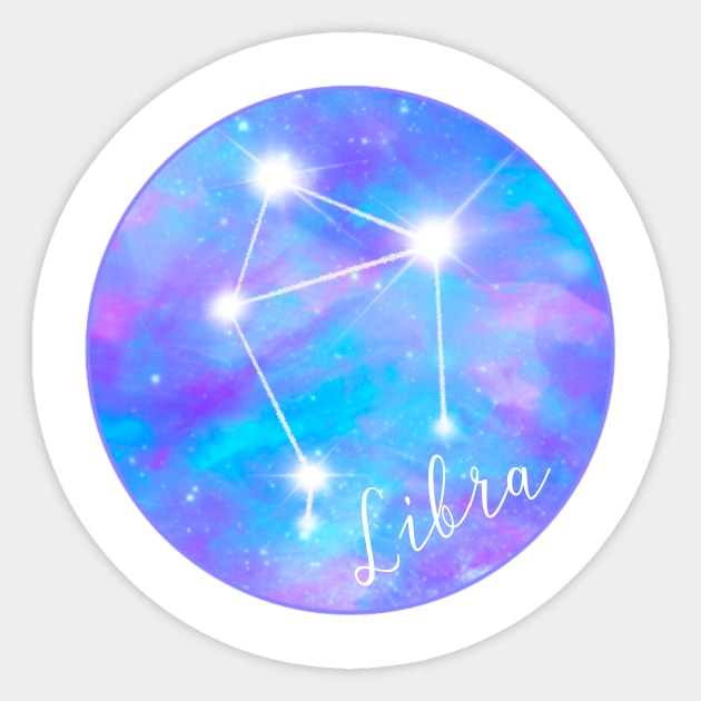 Libra zodiac sign test. Constellation on galaxy background Sticker by Orangerinka